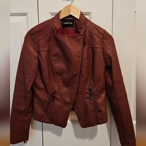 Chou Yatou Women's Xs, Faux Leather Jacket, in Burgundy